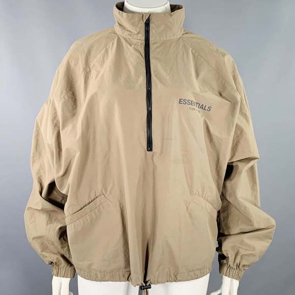 ESSENTIALS Jackets & Blazers - ESSENTIALS Tan Cotton Nylon Logo Half Zip Jacket